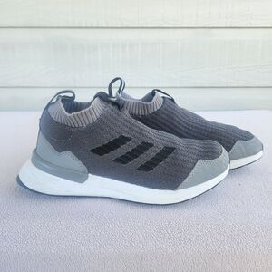 Adidas RapidaRun Laceless Slip-On Grey Black Knit Sneakers Youth SZ 2